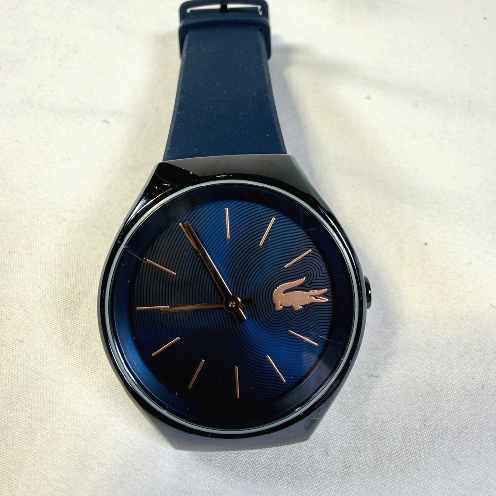 Lacoste Watch Unisex Navy Blue Rose Gold 46MM Dial Silicone Band Works